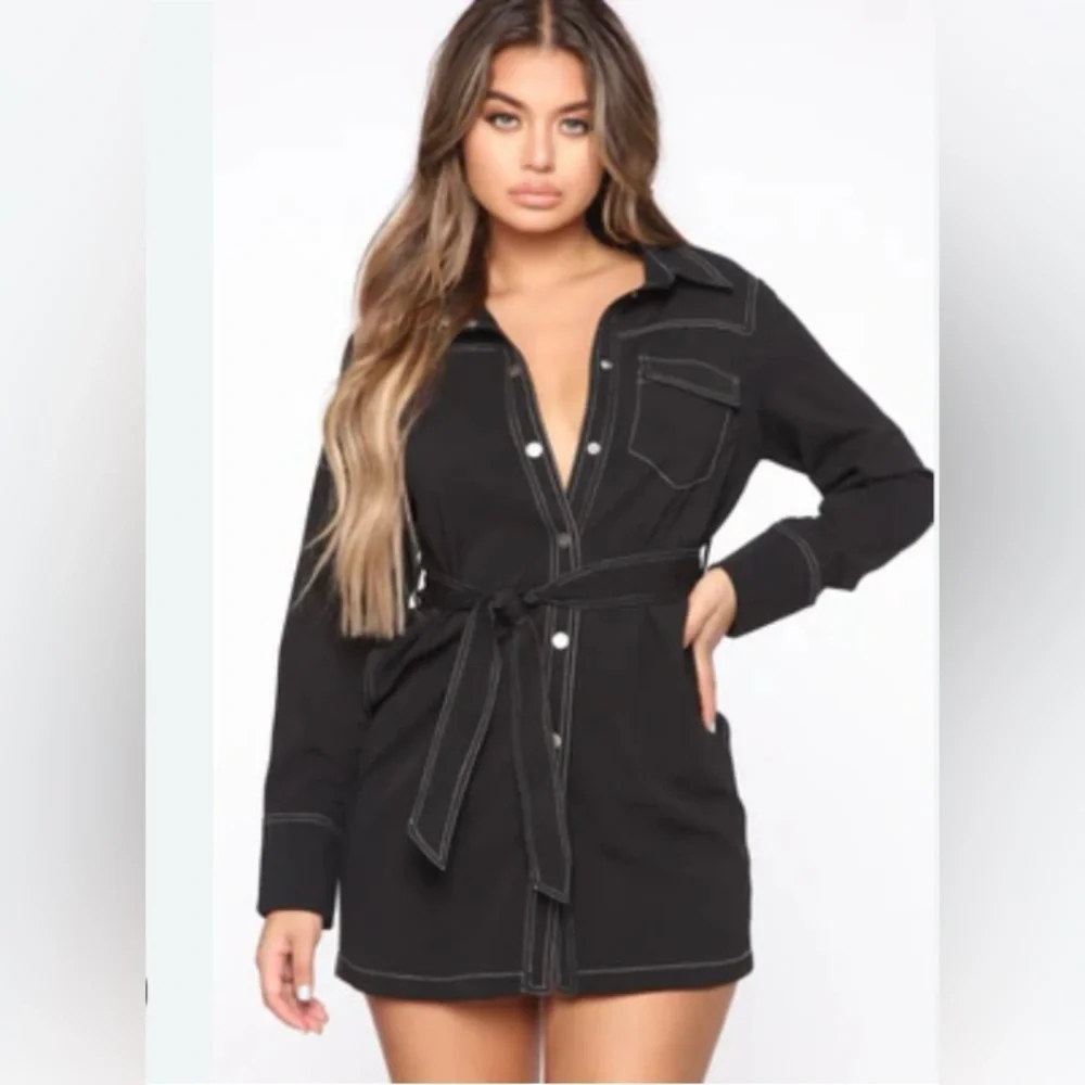Fashion Nova Black Button-Up Mini Dress - Picture 1 of 3